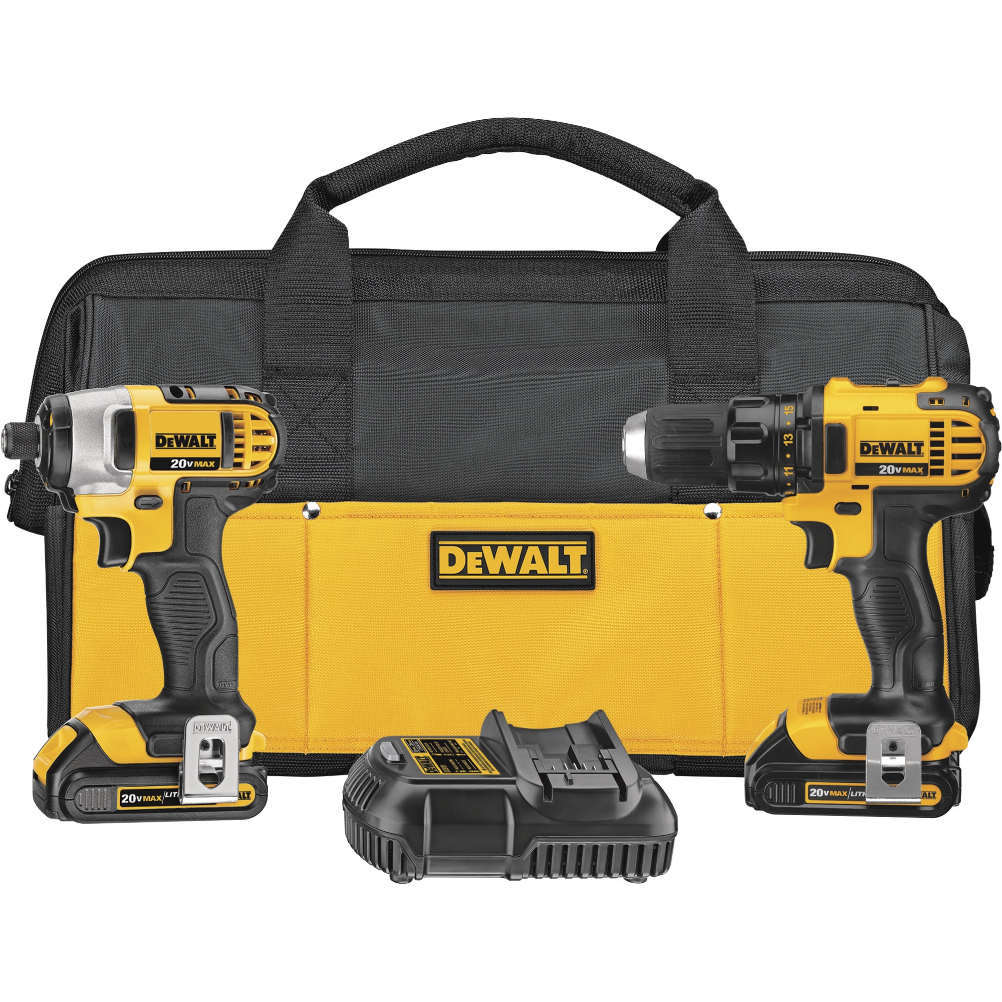DEWALT 20 Volt MAX Li Ion Cordless Power Tool Set 1 2in Compact Drill Driver And 1 4in Impact Driver 2 Batteries Model DCK280C2 Northern Tool