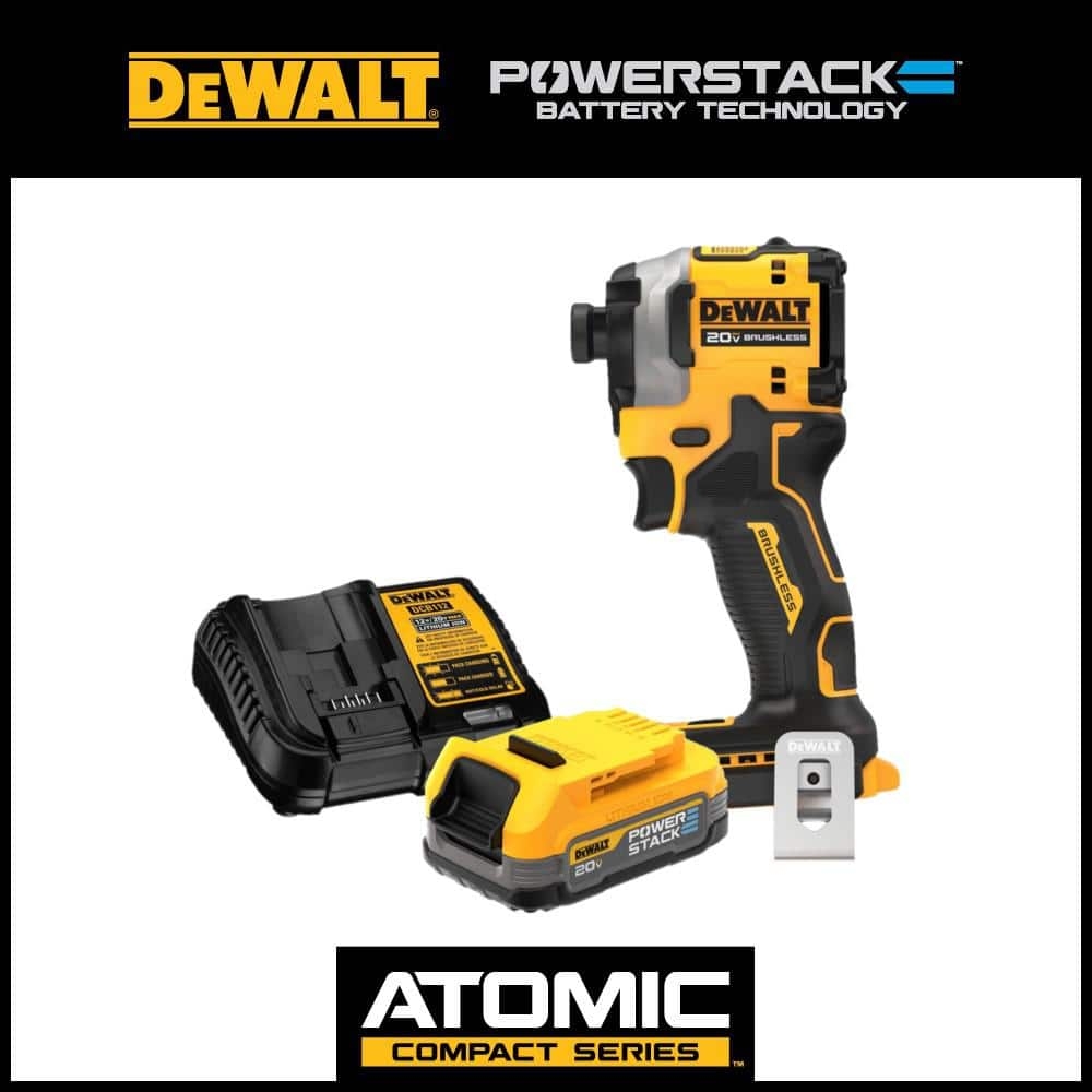 DEWALT 20V Cordless Compact Impact Driver 20V MAX POWERSTACK Battery Starter Kit DCF850BWP034C The Home Depot