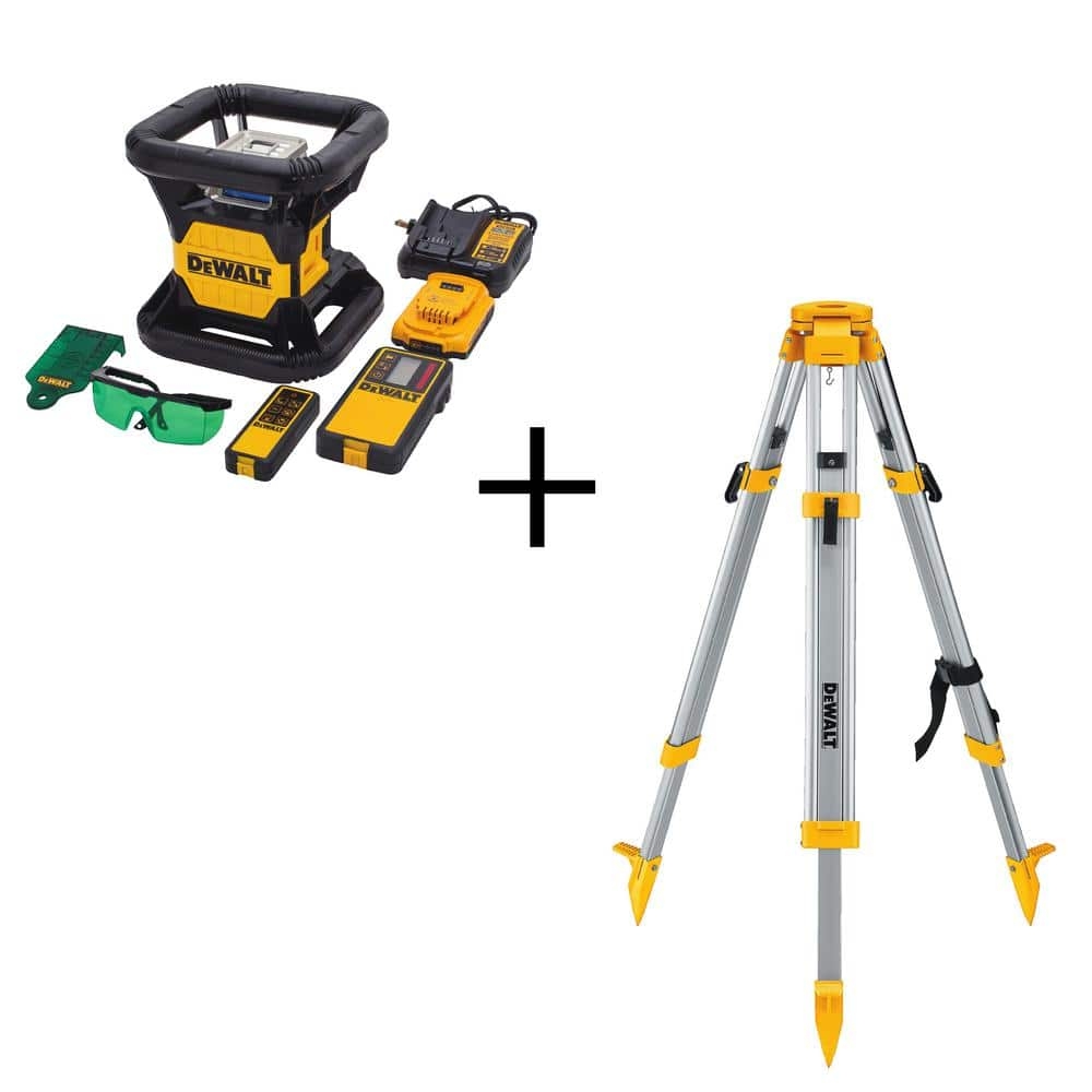 DeWalt 20V Lithium Ion 250 Ft Green Rotary Laser Level And Construction Tripod With 2Ah Battery Charger And TSTAK Case