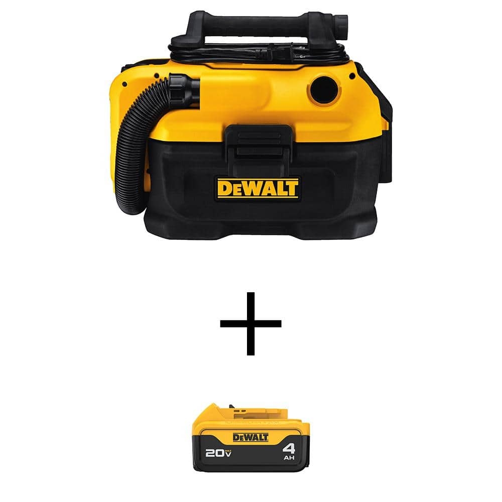 DeWalt 20V Max 2 Gal Cordless Corded Wet Dry Vacuum And 1 20V Max XR Lithium Ion Premium 4 0Ah Battery
