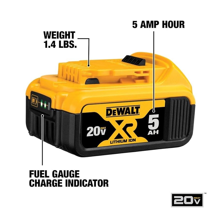 DEWALT 20V MAX 5 Ah Lithium Ion Battery And Charger Kit With Bag DCB205CK Amazon