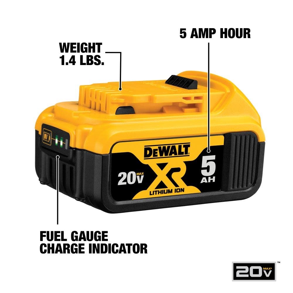 DEWALT 20V MAX 5 Ah Lithium Ion Battery And Charger Kit With Bag DCB205CK Amazon