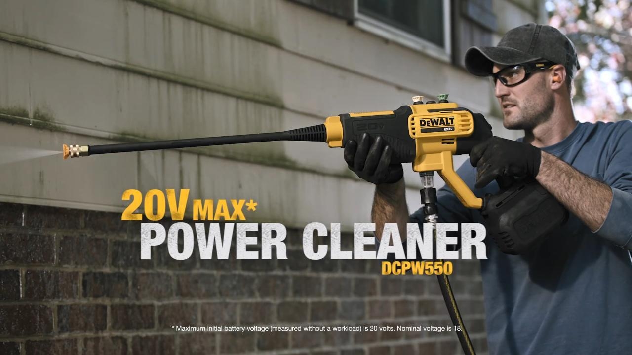 DEWALT 20V MAX 550 PSI 1 0 GPM Cold Water Cordless Battery Power Cleaner With 4 Nozzles Tool Only DCPW550B The Home Depot