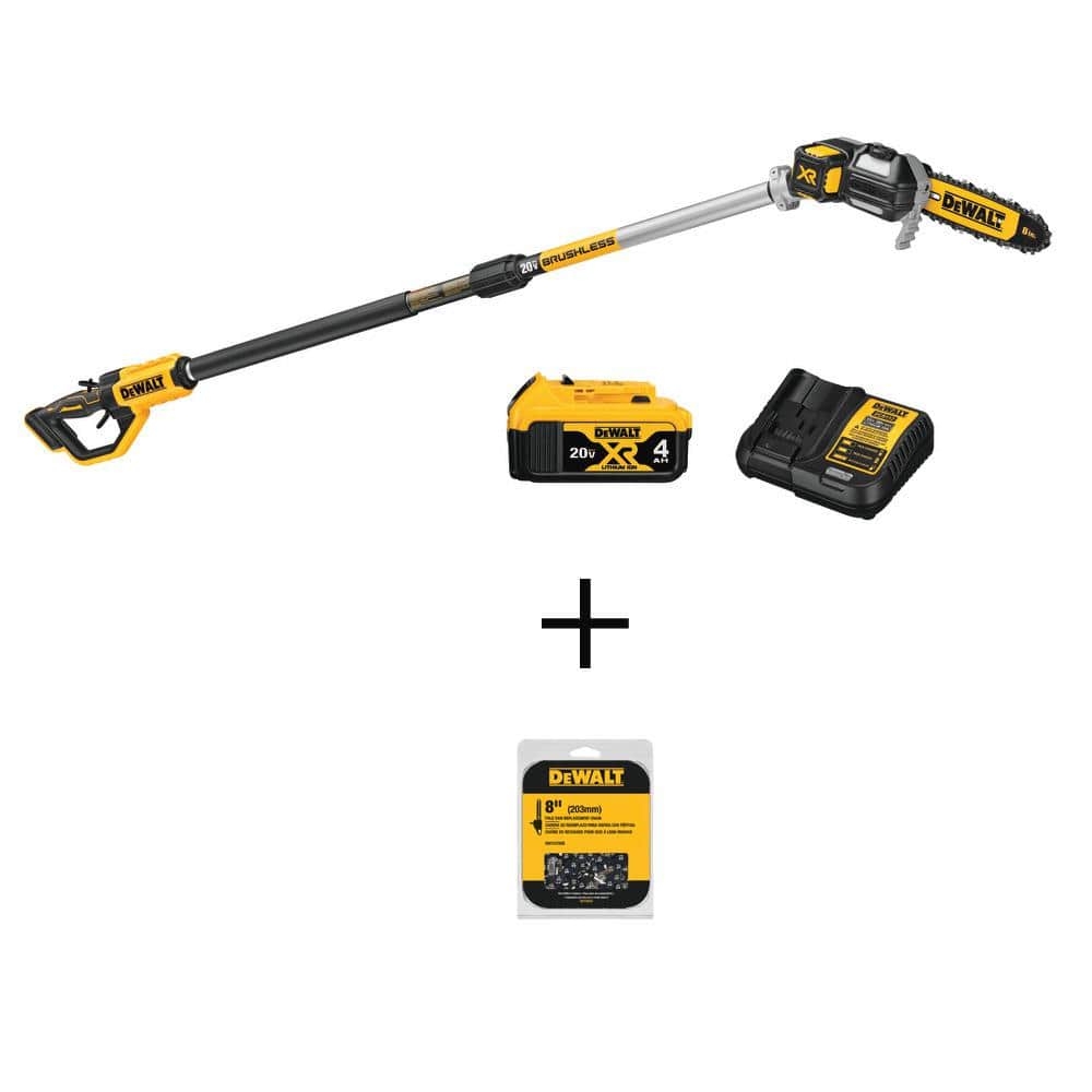 DEWALT 20V MAX 8in Cordless Battery Powered Pole Saw Kit With 1 4Ah Battery Charger Sheath 34 Link DCPS620M1WDT608 The Home Depot