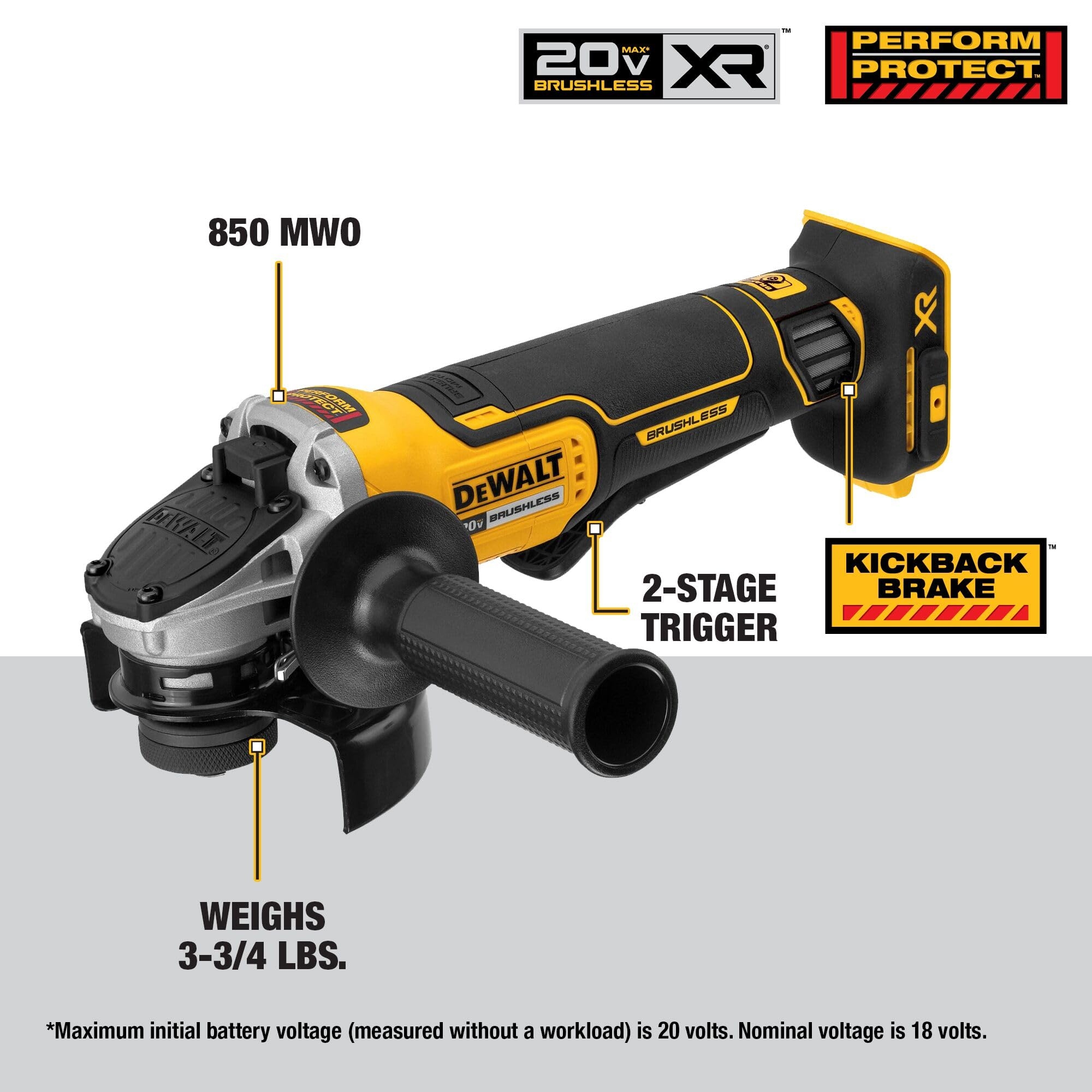 DEWALT 20V MAX Angle Grinder Tool Cordless Brushless 4 1 2 Inch With Paddle Switch And Kickback Brake Tool Only DCG413B Amazon