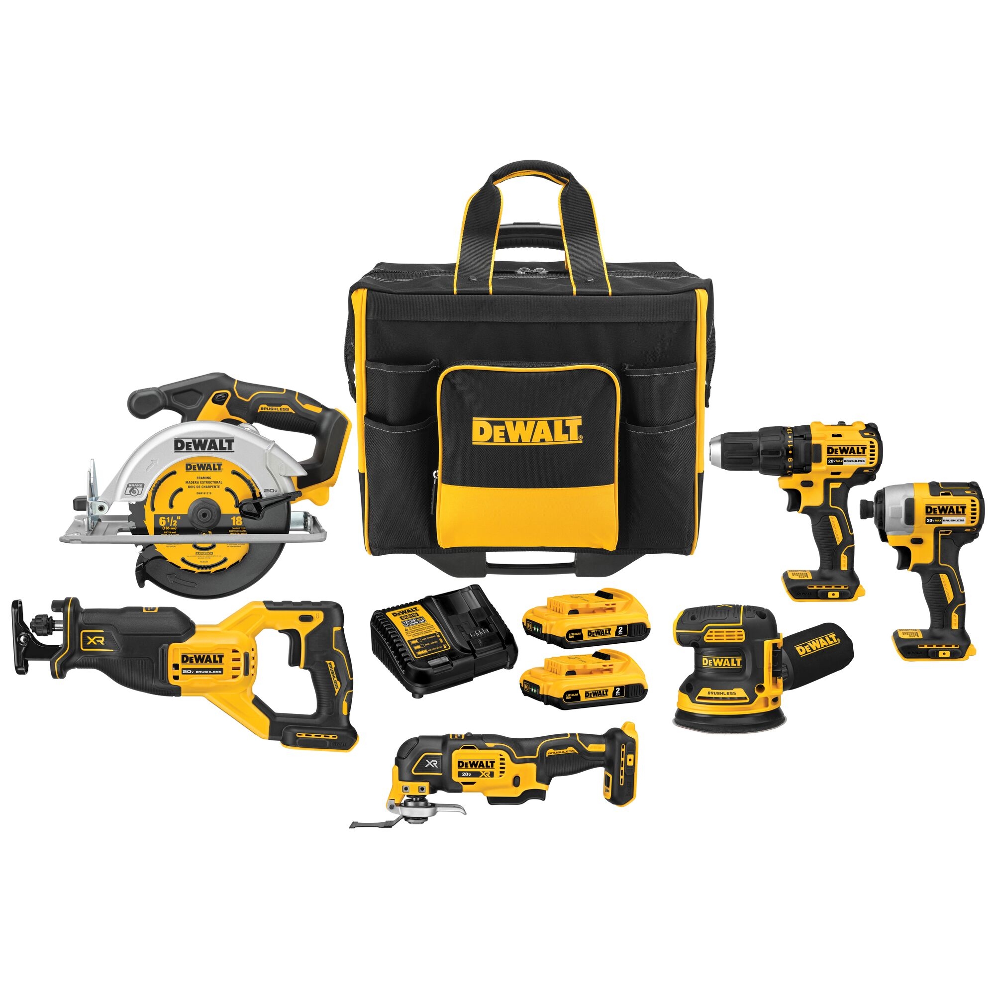 DEWALT 20V MAX Brushless Cordless 6 Tool Combo Kit With Large Site Ready Rolling Bag DCKSS676D2 At Lowes