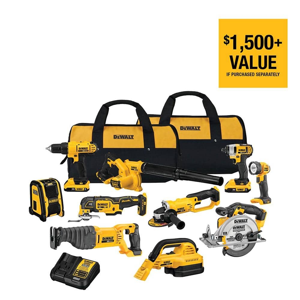 DEWALT 20V MAX Cordless 10 Tool Combo Kit With 2 20V 2 0Ah Batteries Charger And Bag DCK1020D2 The Home Depot