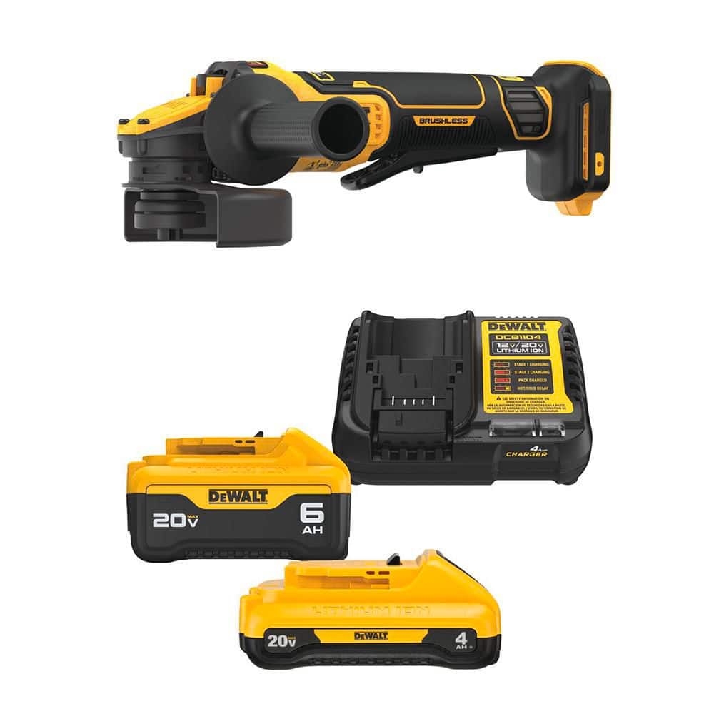 DEWALT 20V MAX Cordless Brushless 4 5 5 In Angle Grinder 1 20V 6 0Ah And 1 20V 4 0Ah Batteries And Charger DCG416BWCB2460C The Home Depot