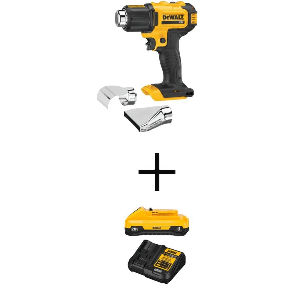 DEWALT 20V MAX Cordless Compact Heat Gun With Flat And Hook Nozzle Attachments 20V 4 0Ah Battery And 12V 20V MAX Charger DCE530BW240C The Home Depot