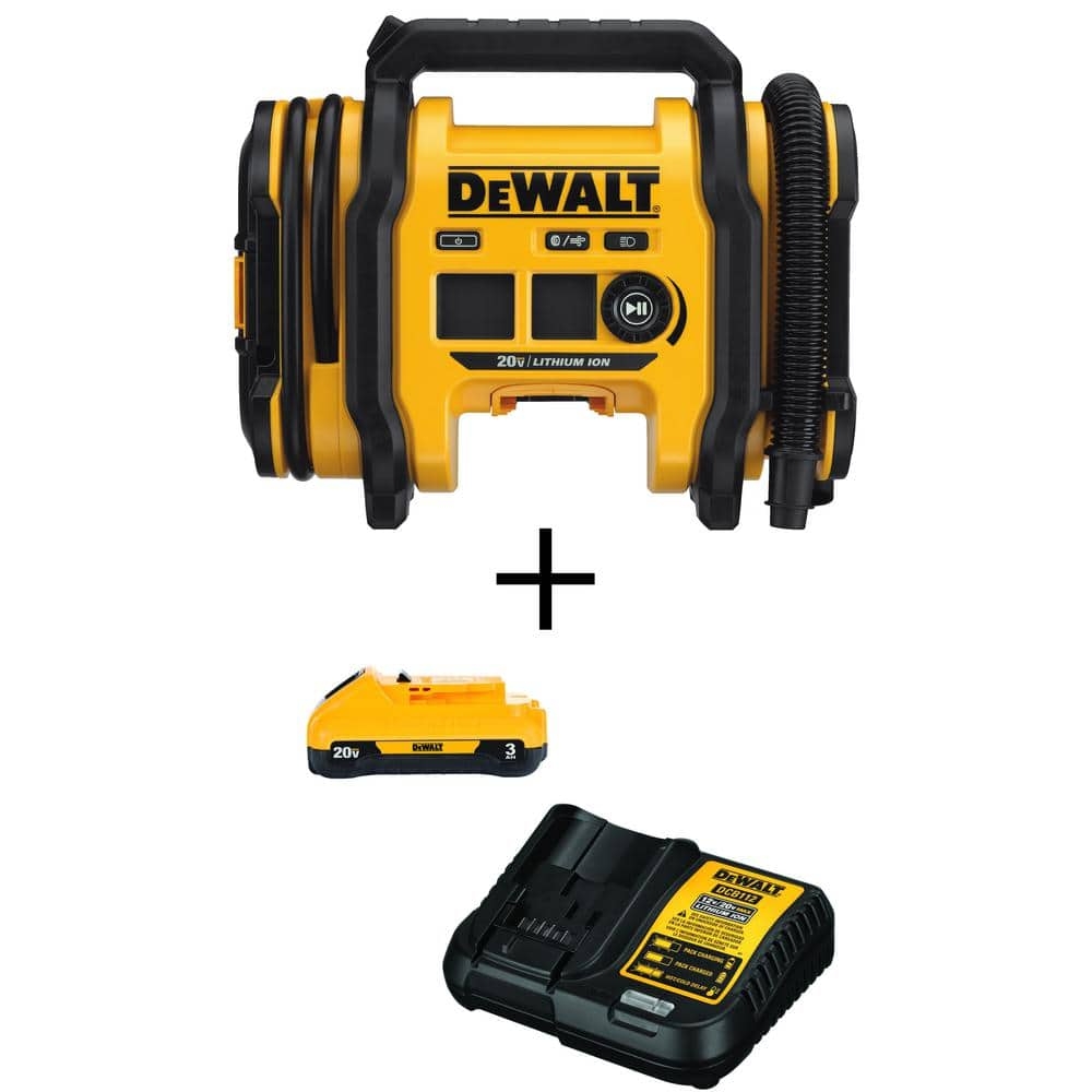 DEWALT 20V MAX Cordless Electric Portable Inflator With 3 0Ah Compact Lithium Ion Battery Pack And 12V To 20V MAX Charger DCC020IBW230C The Home Depot