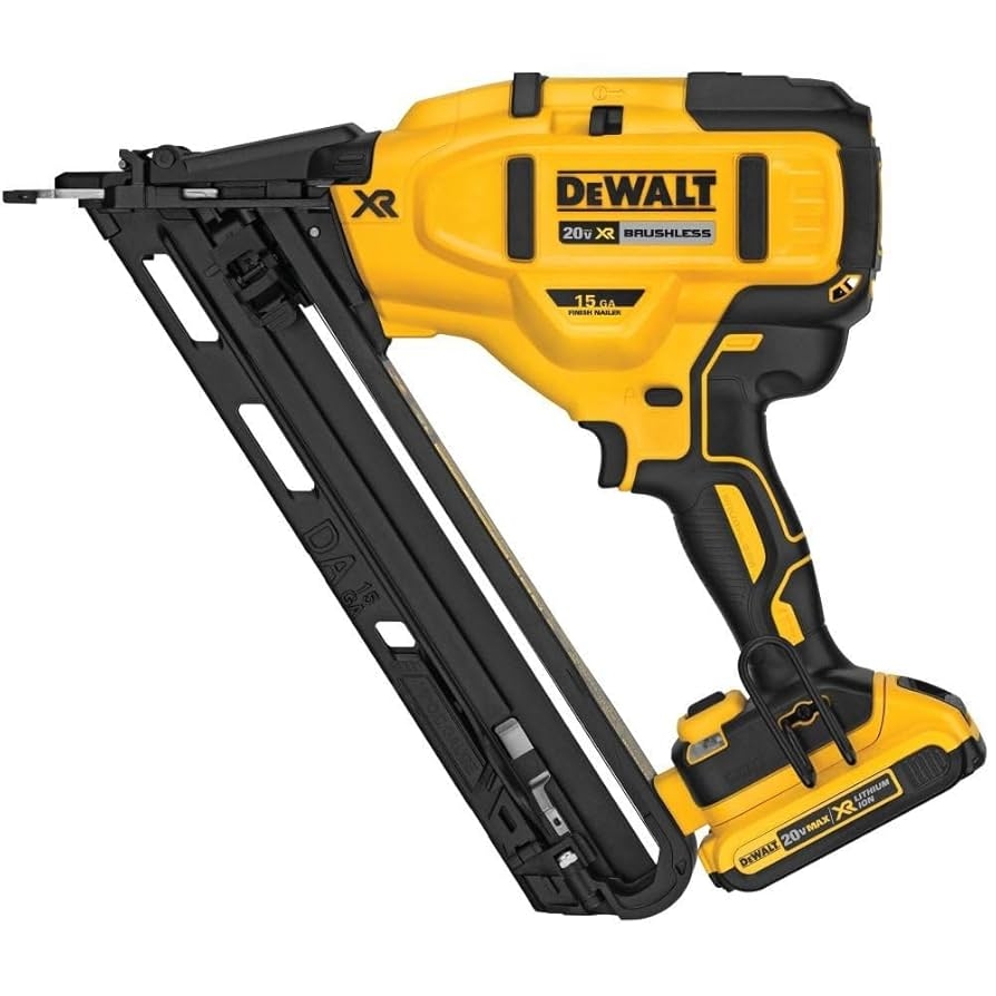 DEWALT 20V MAX Finish Nailer Kit Angled 15GA Battery Charger Bag DCN650D1 Amazon