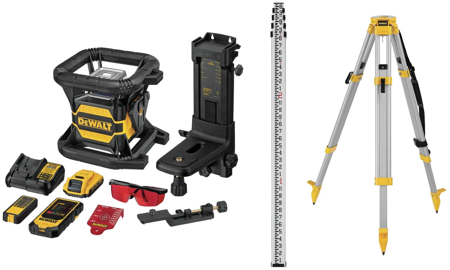 DEWALT 20V MAX Laser Level Kit With Tripod And Grade Rod Rotary Red 2000 Foot Range DW080LRSK Amazon