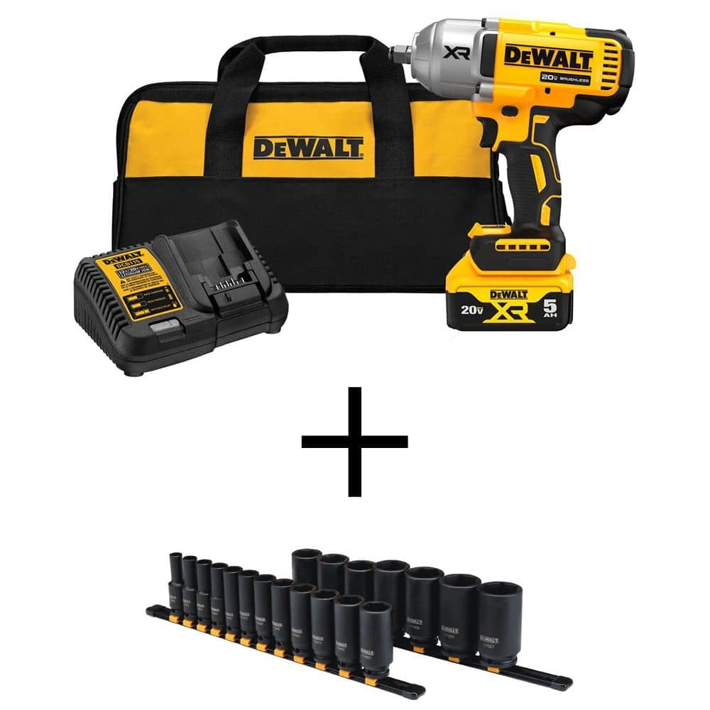 DeWalt 20V Max Lithium Ion Cordless 1 2 In Impact Wrench Kit With 1 2 In Drive SAE Deep Impact Socket Set 19 Piece 