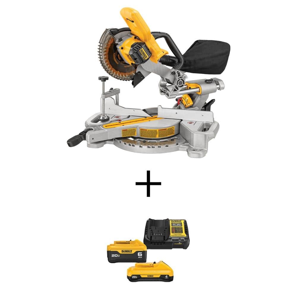 DEWALT 20V MAX Lithium Ion Cordless 7 1 4 In Sliding Miter Saw With 6 0 Ah Battery 4 0 Ah Battery Charger And Bag DCS361BWCB2460C The Home Depot