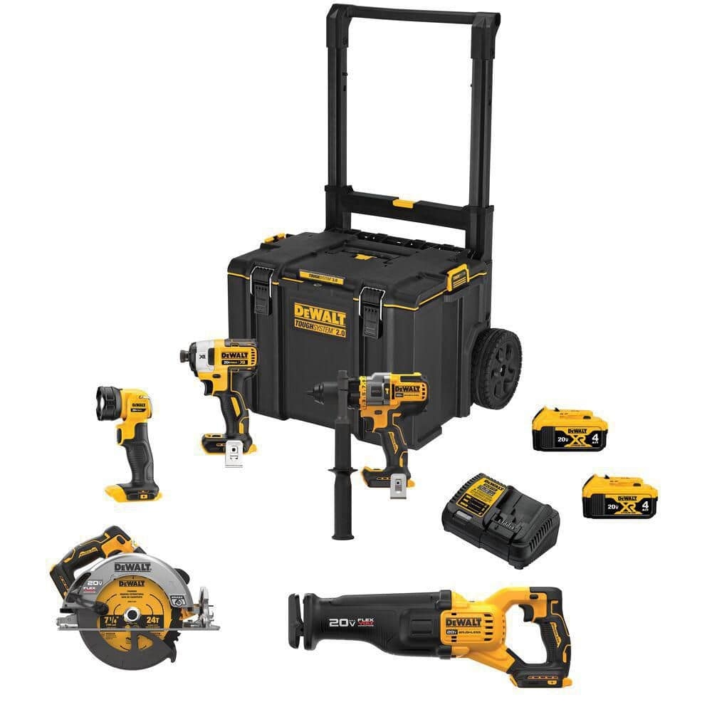 DEWALT 20V MAX Lithium Ion Cordless Brushless 5 Tool Combo Kit With 2 4 0Ah Batteries And Charger DCKTS599M2 The Home Depot