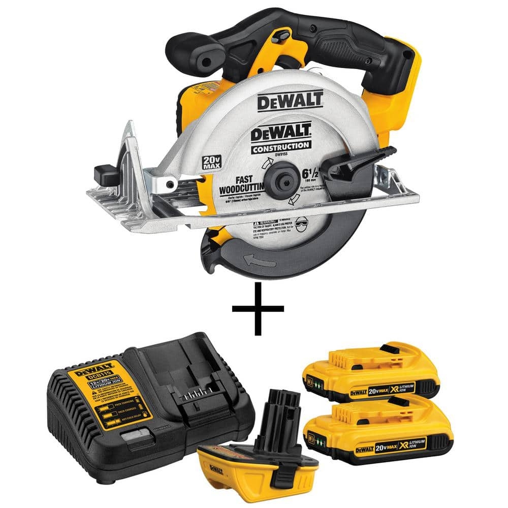 DEWALT 20V MAX Lithium Ion Cordless Circular Saw And 18V To 20V MAX Lithium ion Battery Adapter Kit 2 Pack DCS391BW2203c The Home Depot