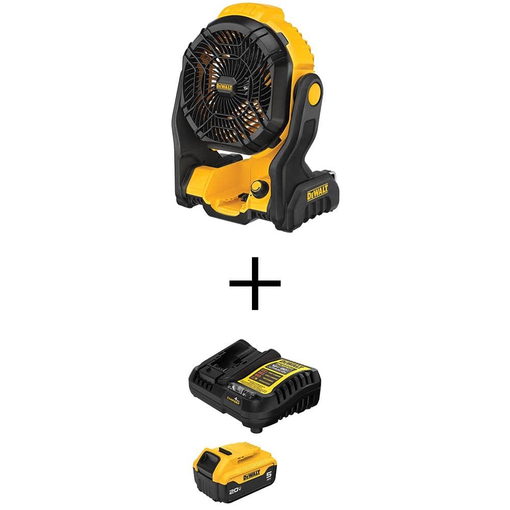 DEWALT 20V MAX Lithium Ion Jobsite Fan With 20V MAX XR 5 0 Ah Battery Pack And Charger DCE512BWDCB205C The Home Depot