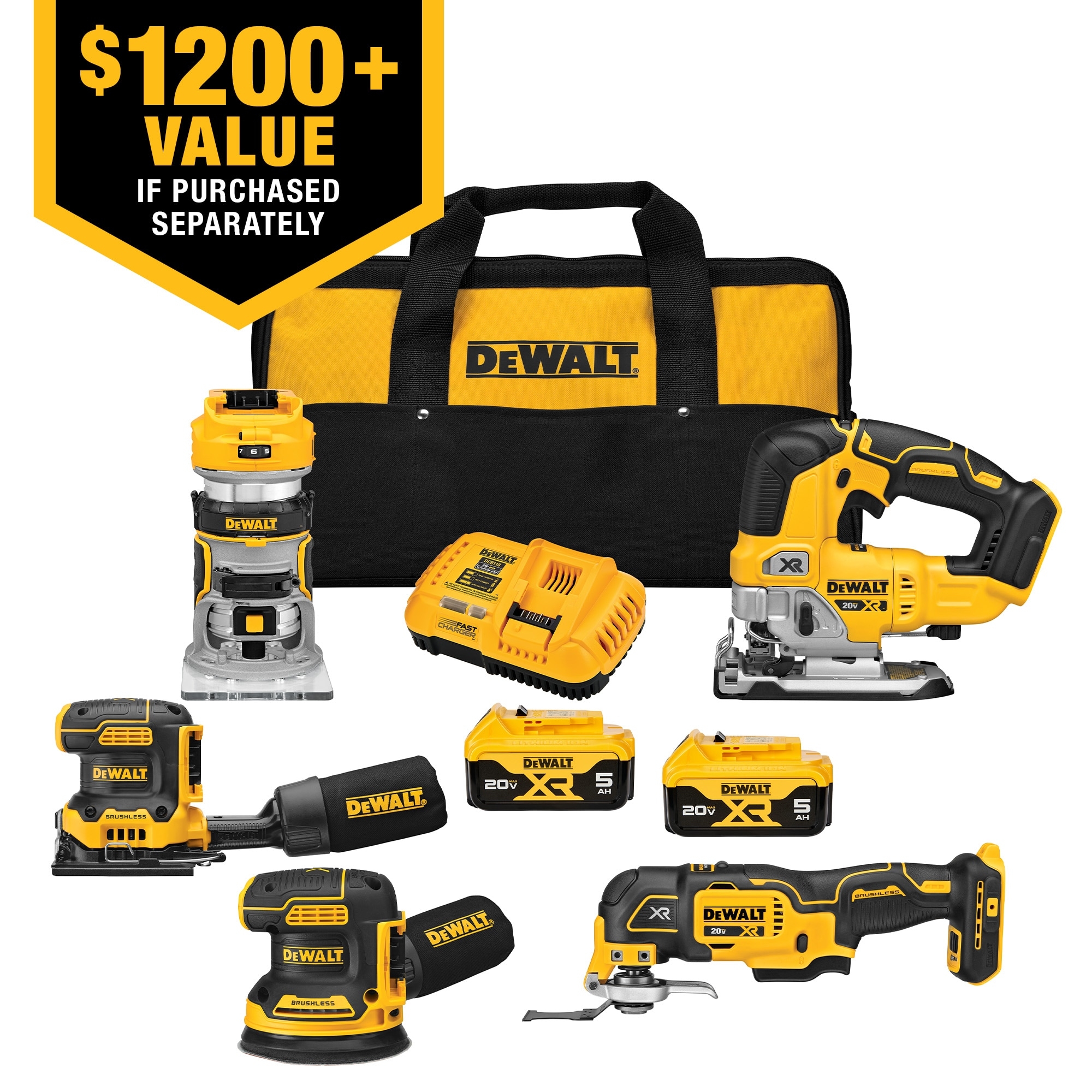 DEWALT 20V MAX XR 5 Tool Combo Kit with Two 5 AH Batteries Charger Storage Bag DCK500P2 At Lowes