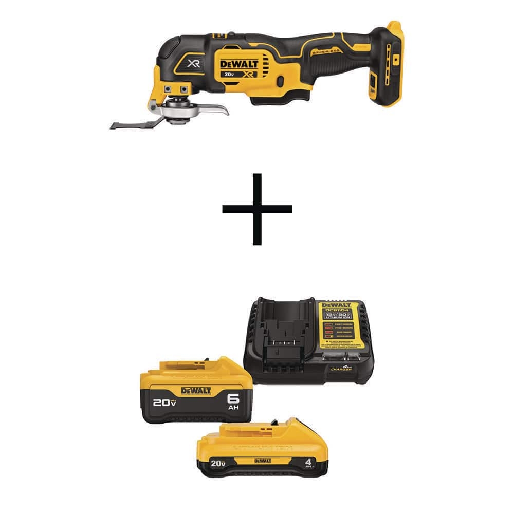 DEWALT 20V MAX XR Cordless Brushless 3 Speed Oscillating Multi Tool With 20V MAX XR Premium Lithium Ion 6 0Ah 4 0Ah Batteries DCS356BWCB2460C The Home Depot