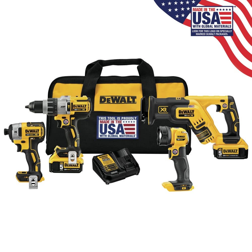 DEWALT 20V MAX XR Cordless Drill Combo Kit 4 Tool DCK494P2 