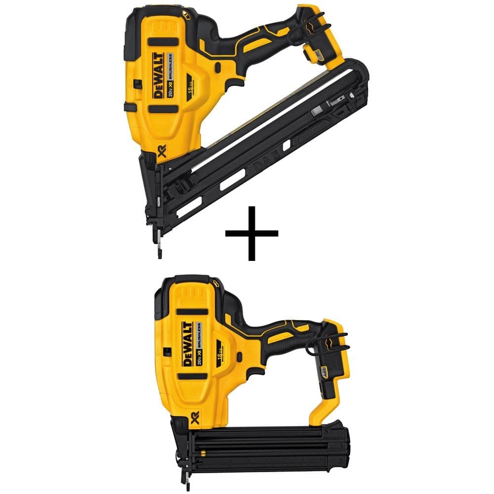 DeWalt 20V Max XR Lithium Ion 15 Gauge Cordless Finish Nailer And 18 Gauge Brad Nailer Tools Only 