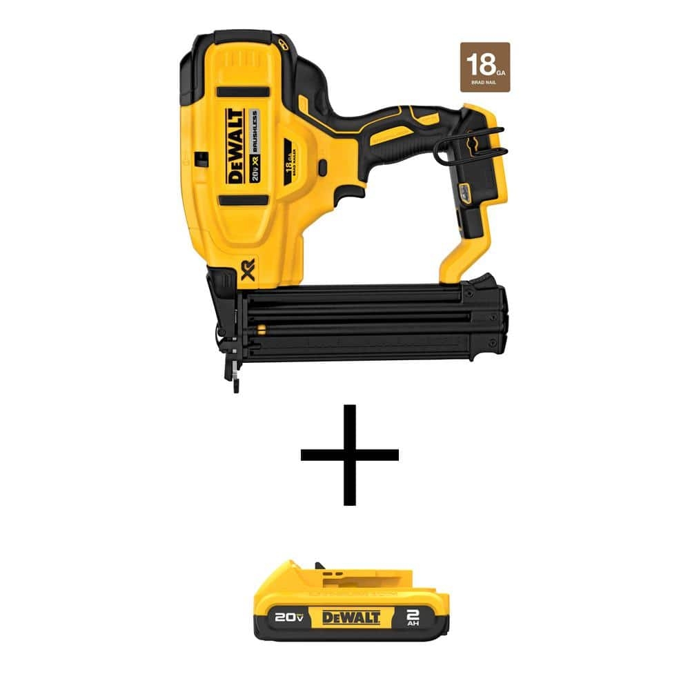 DEWALT 20V MAX XR Lithium Ion Cordless 18 Gauge Brad Nailer With 20V MAX Compact Lithium Ion 2 0Ah Battery Pack DCN680BW203 The Home Depot