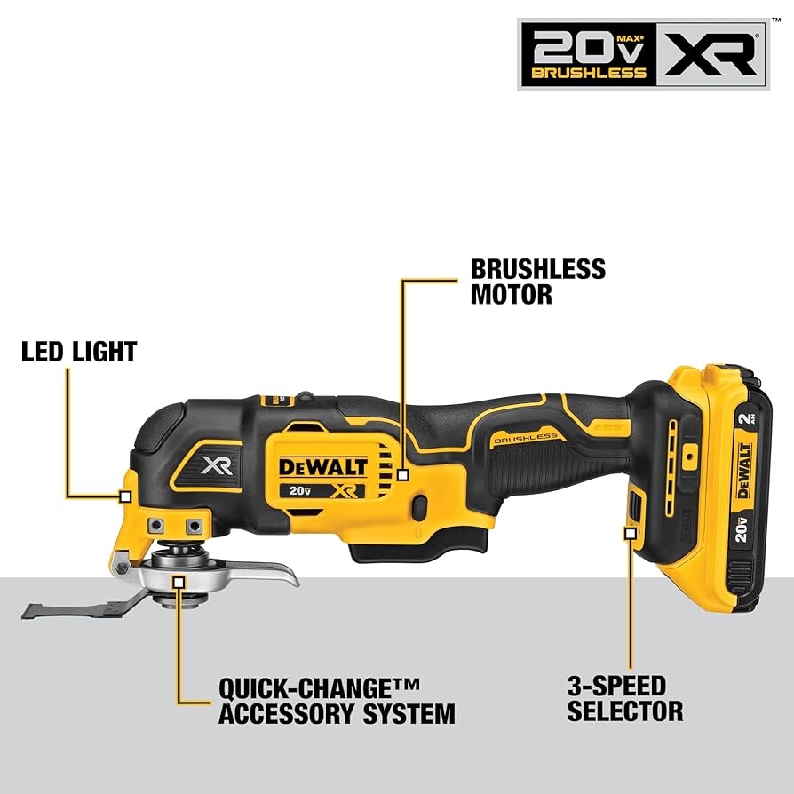 DEWALT 20V MAX XR Oscillating Multi Tool Kit Oscillating Tool Accessories Cordless 3 Speed Quick Blade Change Sand Paper Blades Battery And Charger Included DCS356D1 Amazon