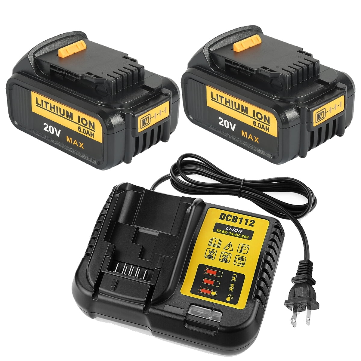 DeWalt 20V Max XR Tools 2 Pack 6 0AH Rechargeable Lithium Ion Premium Batteries With DCB112 Power Charger Walmart