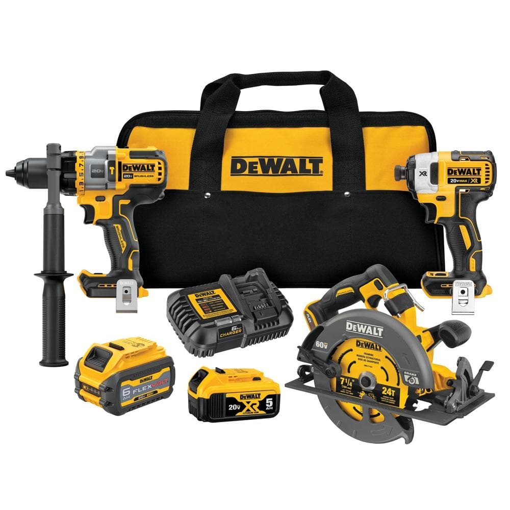 DEWALT 20V To 60V MAX Lithium Ion Cordless 3 Tool Combo Kit With 1 20V 6 0Ah Battery 1 20V 5 0Ah Battery And Charger DCK399P1T1 The Home Depot