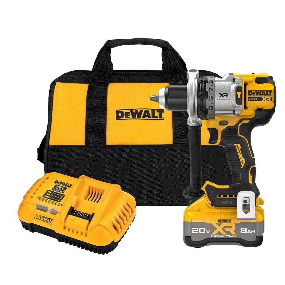 DEWALT 20V XR Lithium Ion Cordless Hammer Drill Kit With 8 0 Ah Battery Charger And Kit Bag DCD1007WW1 The Home Depot