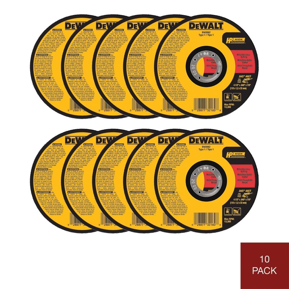 DEWALT 4 1 2 In X 0 045 In X 7 8 In Metal And Stainless Cutting Wheel 10 Pack DW8062B5W10 The Home Depot