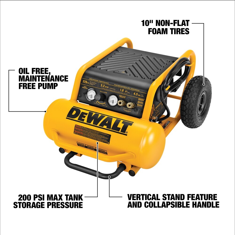 DEWALT 4 5 Gallon Portable Electric 225 PSI Horizontal Air Compressor In The Air Compressors Department At Lowes