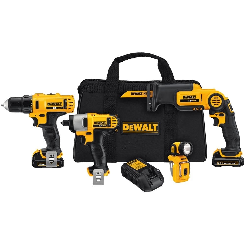 DEWALT 4 Tool 12 Volt Max Power Tool Combo Kit With Soft Case 2 Batteries And Charger Included In The Power Tool Combo Kits Department At Lowes