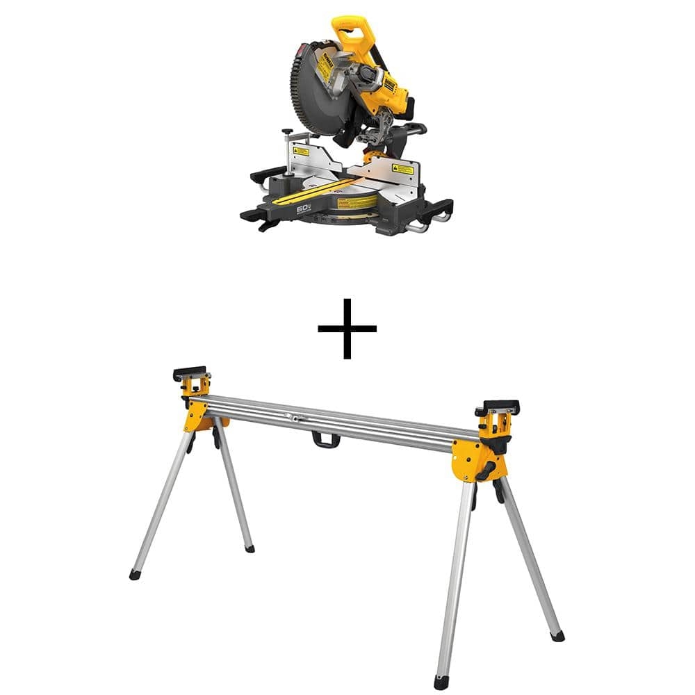 DeWalt 60V Lithium Ion 12 In Cordless Sliding Miter Saw Tool Only With Heavy Duty Miter Saw Stand