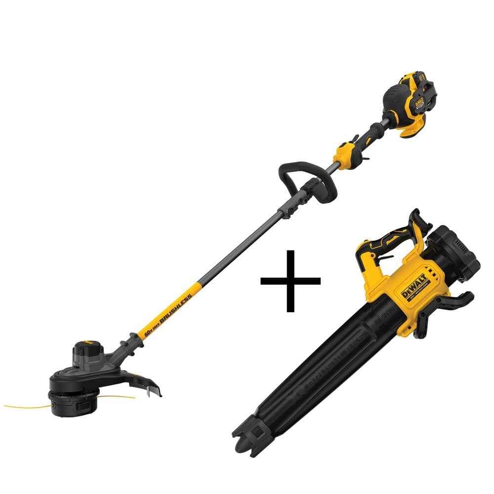 DeWalt 60V Max Brushless Cordless Battery Powered String Trimmer Kit 1 Battery U0026 Charger Cordless Leaf Blower Tool Only 