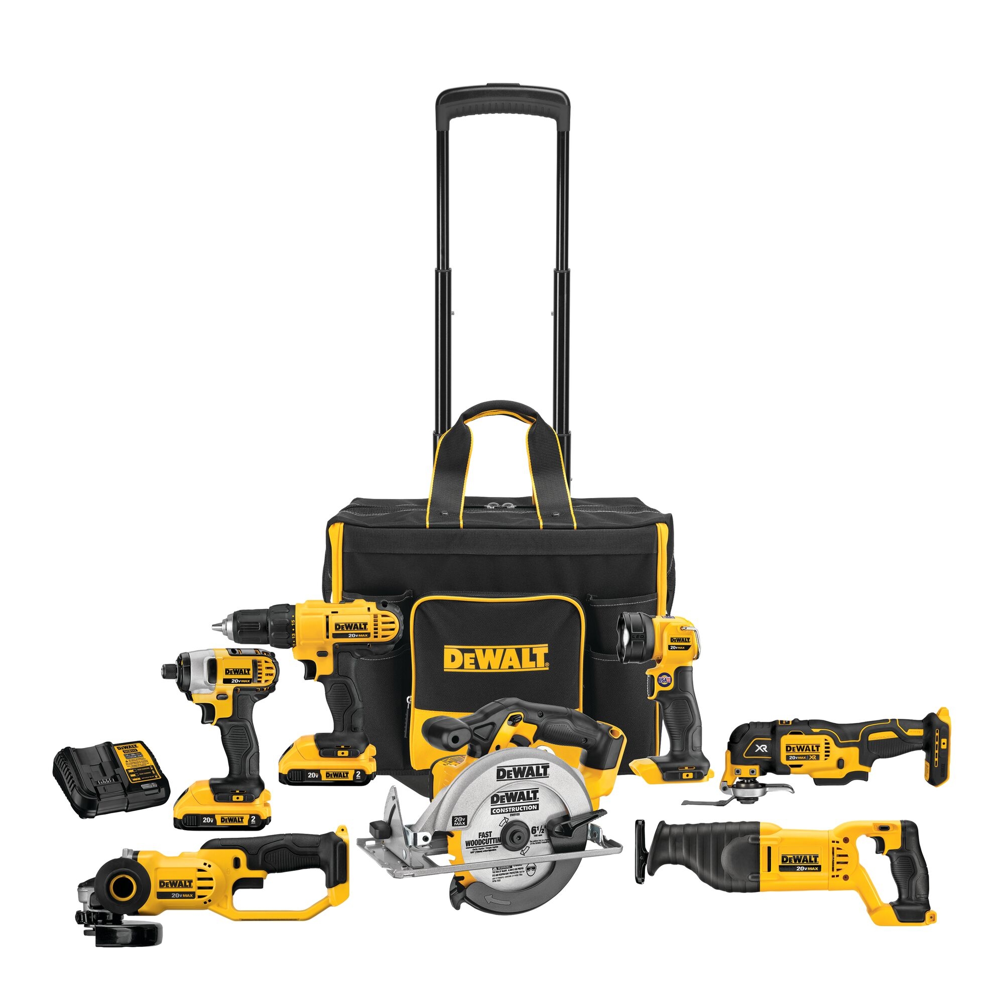 DEWALT 7 Tool 20 Volt Max Power Tool Combo Kit With Soft Rolling 