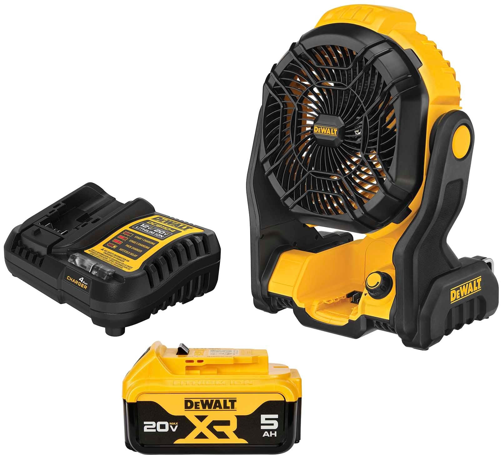 DEWALT 8 in 20 Volt 3 Speed Indoor Outdoor Yellow Jobsite Fan Battery And Charger Included DCE512P1 At Lowes
