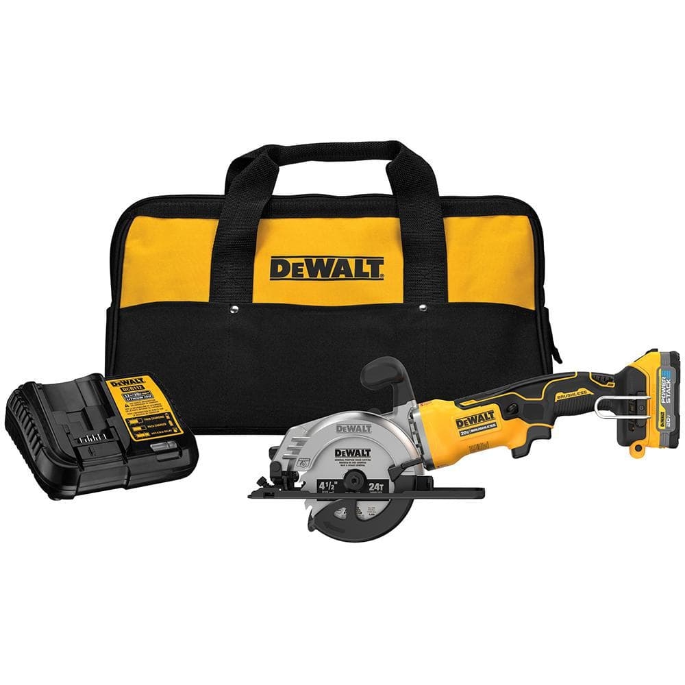 DEWALT Atomic 20 Volt Maximum Lithium Ion Cordless Brushless 4 1 2 In Circular Saw Kit With 1 7 Ah Battery And Charger DCS571E1 The Home Depot