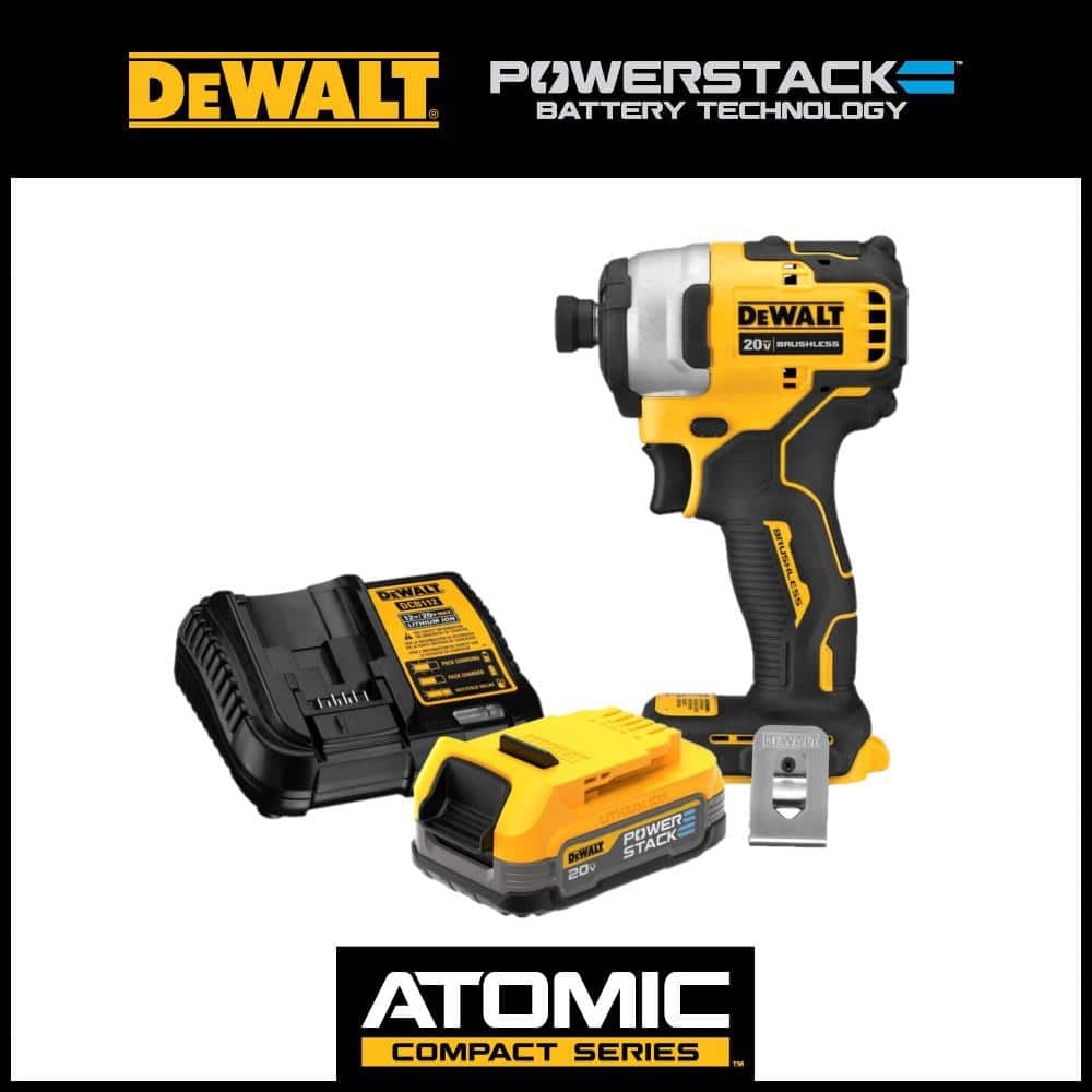 DEWALT ATOMIC 20V MAX Brushless Cordless Compact 1 4 In Impact Driver And 20V POWERSTACK Compact Battery Kit DCF809BWP034C The Home Depot