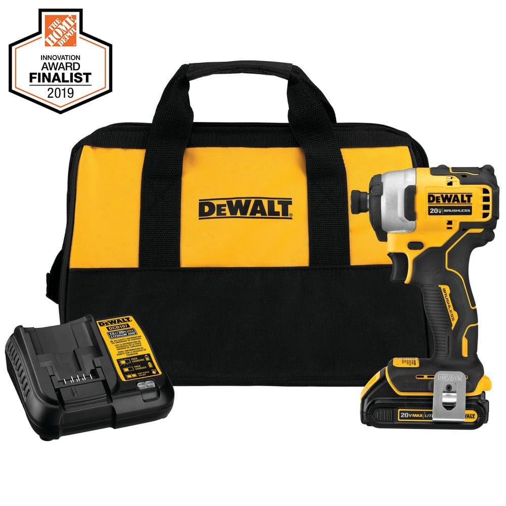 DEWALT ATOMIC 20V MAX Cordless Brushless Compact 1 4 In Impact Driver 1 20V 1 3Ah Battery Charger And Bag DCF809C1 The Home Depot