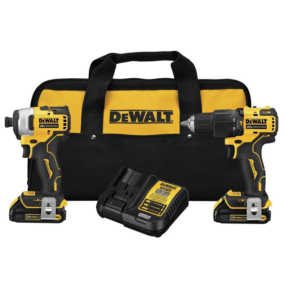 DEWALT ATOMIC 20V MAX Cordless Brushless Hammer Drill Impact 2 Tool Combo Kit With 2 1 3Ah Batteries Charger And Bag DCK279C2 The Home Depot