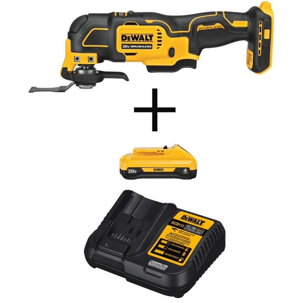 DEWALT ATOMIC 20V MAX Cordless Brushless Oscillating Multi Tool With 20V 4 0Ah Battery Pack And Charger DCS354BWDCB240C The Home Depot