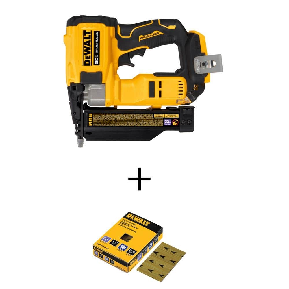 DEWALT ATOMIC 20V MAX Lithium Ion Cordless 23 Gauge Pin Nailer Tool Only And 1 1 2 In X 23 Gauge Pin Nails 2000 Pieces DCN623BW23150 The Home Depot