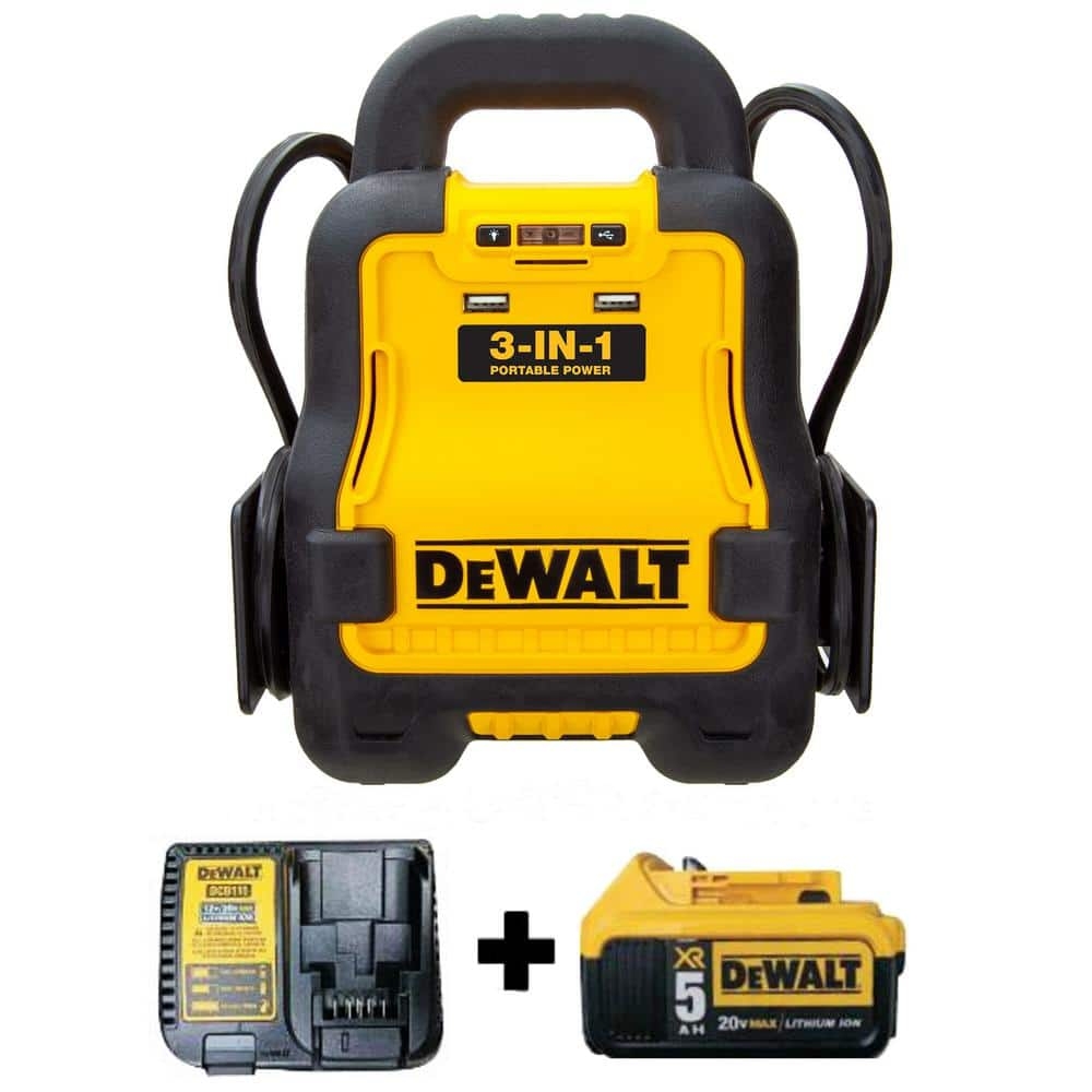 DEWALT Battery Booster Combo Pack Compatible With 20V XR 5 AH Lithium Ion Battery Includes 5AH Battery And Charger DXAE20VBBK The Home Depot