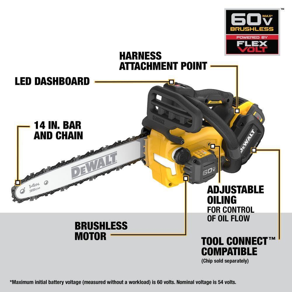 DEWALT Battery Powered Chainsaw Top Handle W 2 FLEXVOLT 3 Ah Batteries Charger EBay
