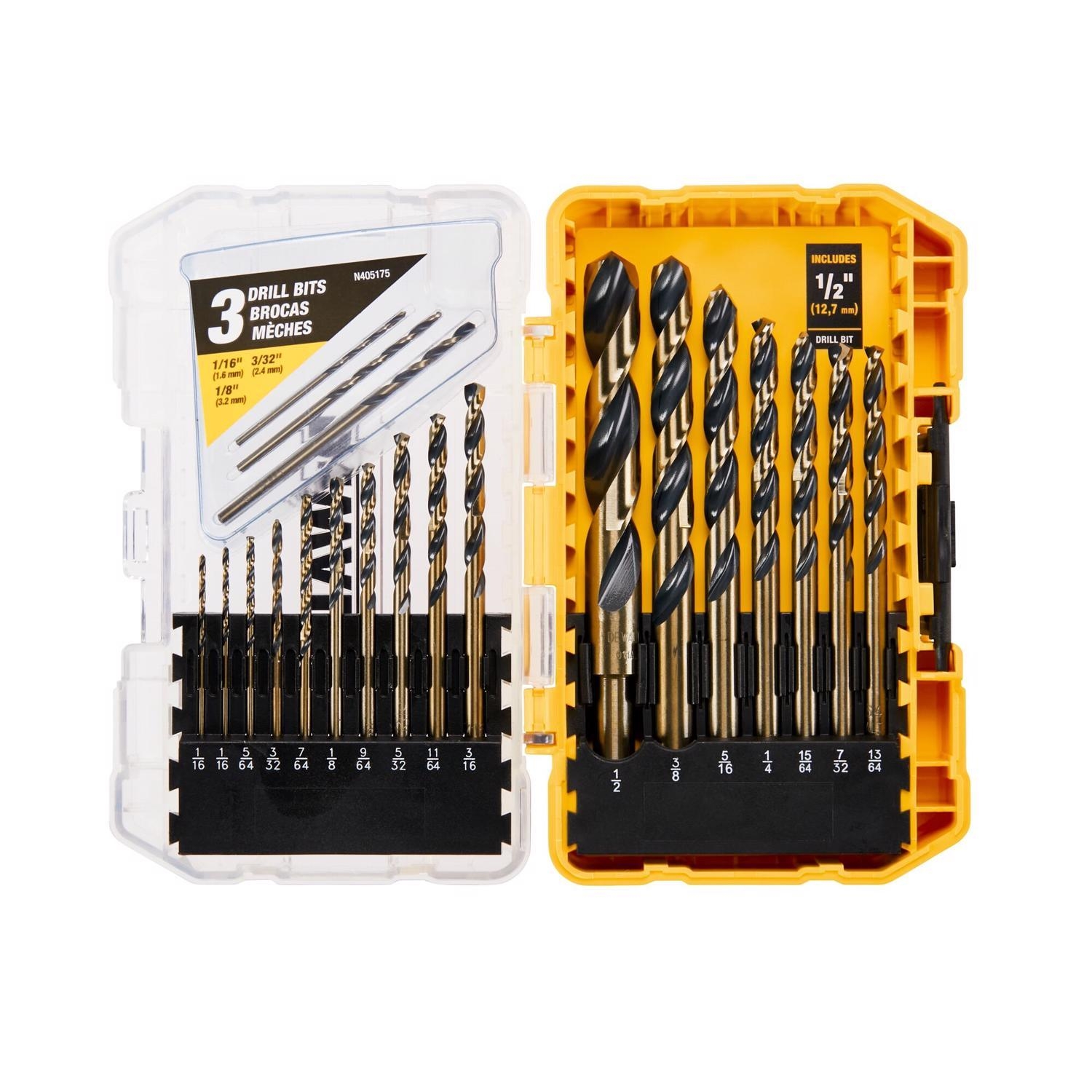 DeWalt BLACK U0026 GOLD High Speed Steel Pilot Point Drill Bit Set Straight Shank 20 Pc