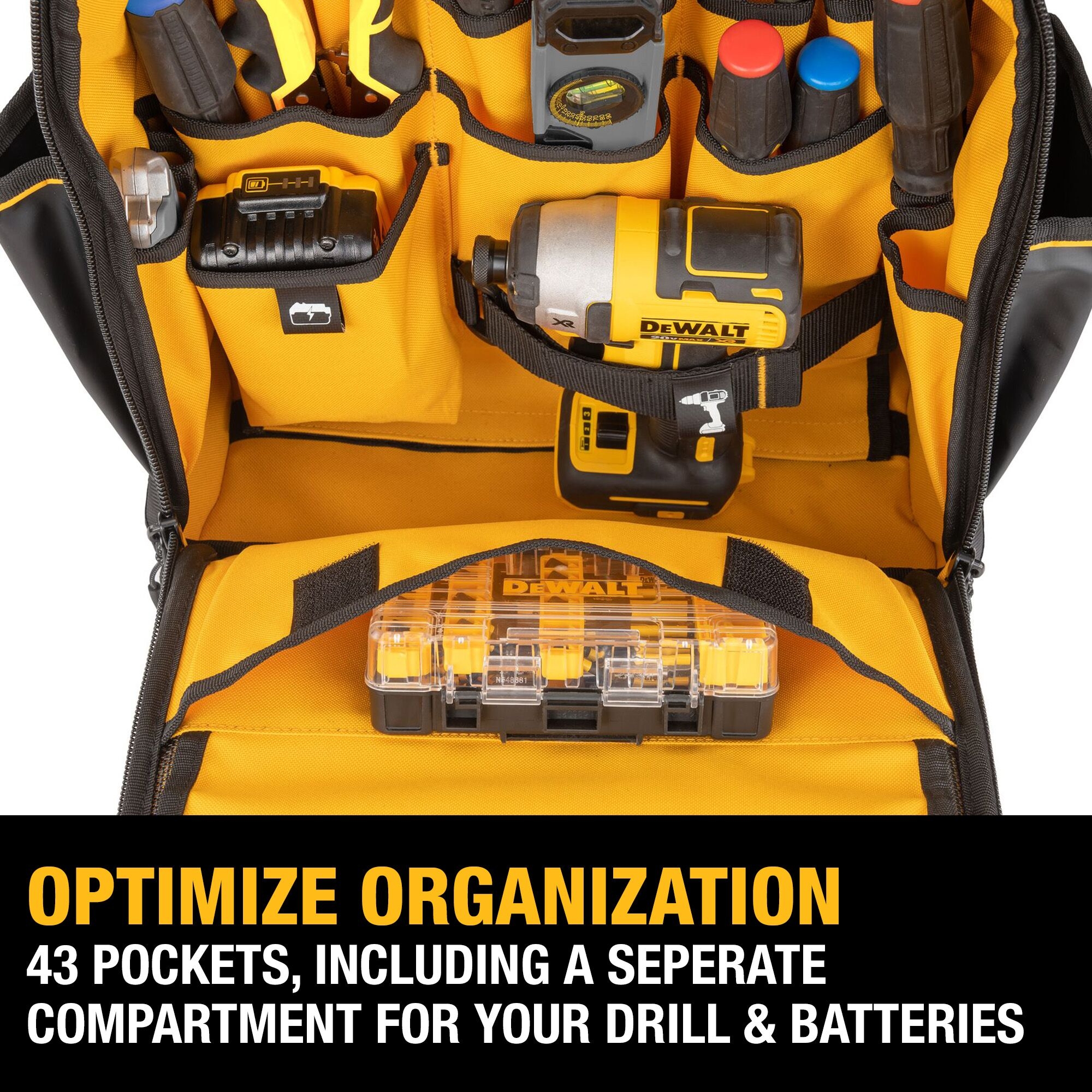 DEWALT Black Yellow Polyester 7 75 in Zippered Backpack DWST560102 At Lowes