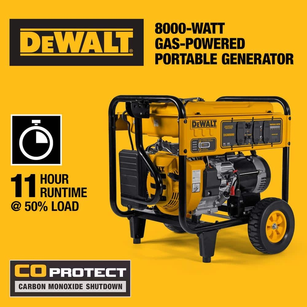 Dewalt Brandclub 10000 8000 Watt Electric Start Gas Powered Portable Generator With Idle Control GFCI Outlets And CO Protect DXGNR8000