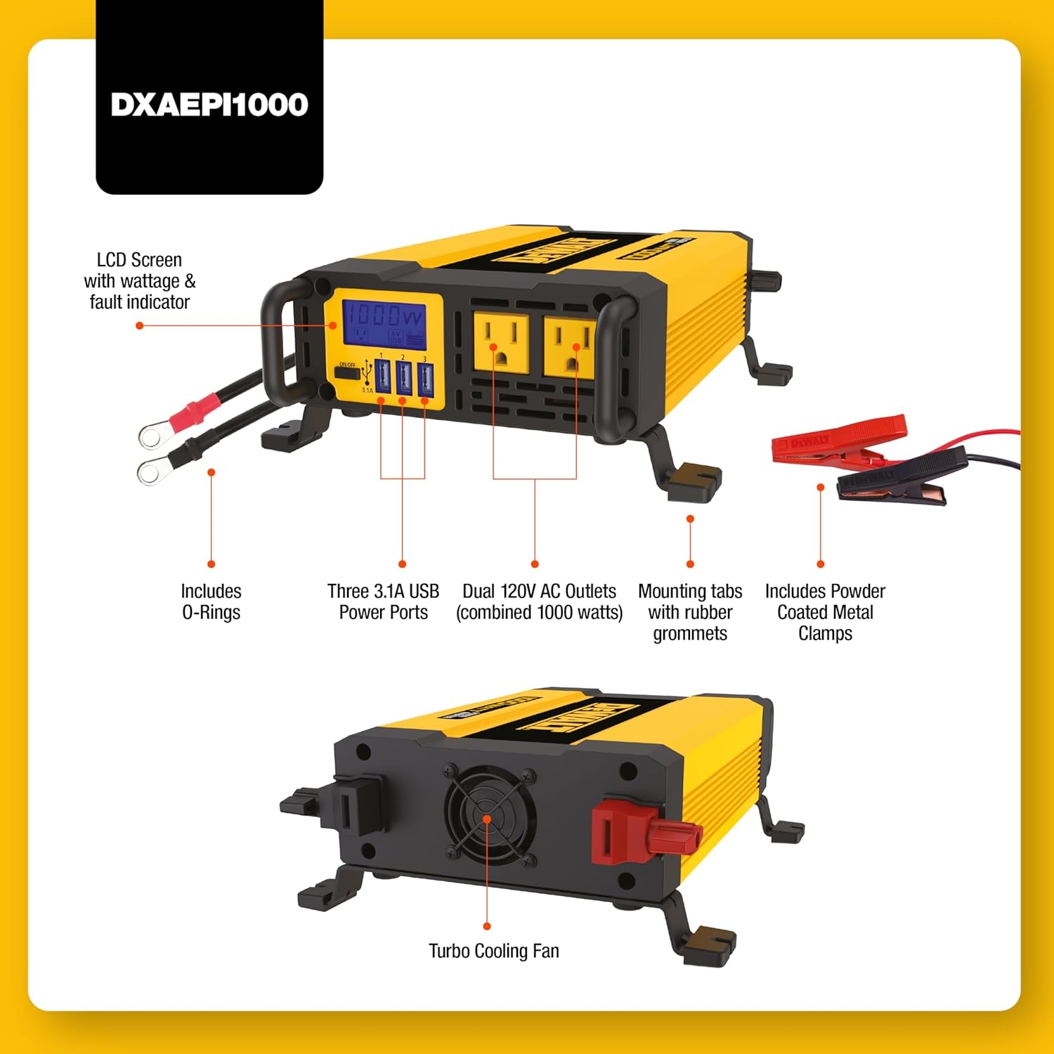 Dewalt Brandclub DEWALT DXAEPI1000 Power Inverter 1000W Car 