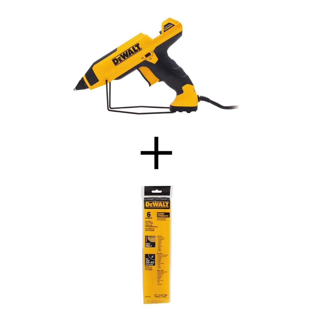 DeWalt Ceramic Rapid Heat Dual Temperature Full Size Glue Gun And 10 In X 7 16 In Dia Hot Melt Full Size Glue Sticks 6 Pack 